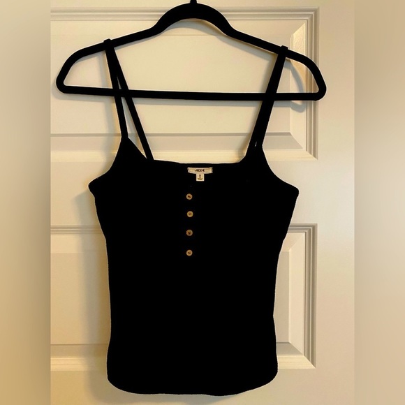 Black squares tank top with wooden buttons down  the centre. - Picture 1 of 4